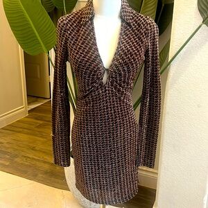 Black & Metallic Brown Collared Mini Dress